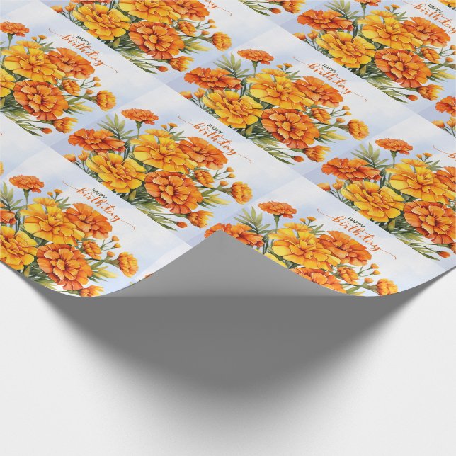Papier Cadeau Orange Marigolds en pleine floraison Joyeux annive (Coin)