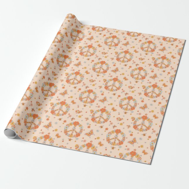 Papier Cadeau Orange Peace Floral (Déroulé)