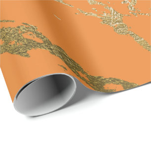 Papier Cadeau Orange Peach Gold Marbre brillant Abstrait VIP