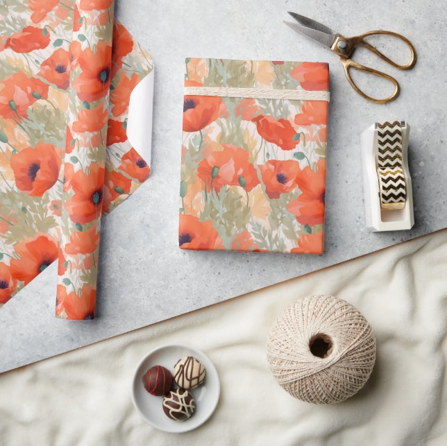Papier Cadeau Orange Poppy Meadow (Artisanat)