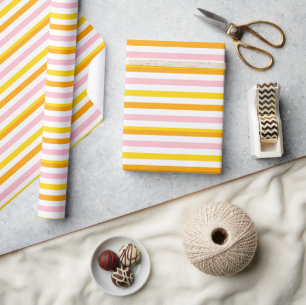 Papier Cadeau Orange, rose et jaune rayé
