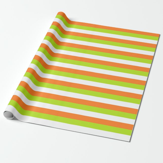 Papier Cadeau Orange, vert de chaux et rayures de blanc (Déroulé)