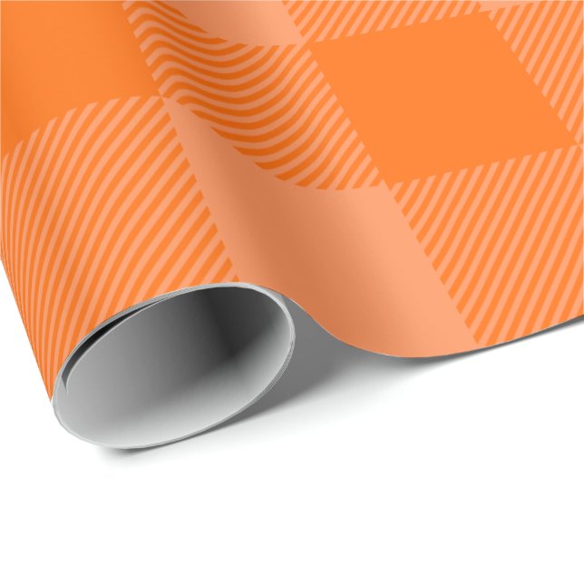 Papier Cadeau Orange vibrant & orange pâle Plaid Buffalo d'autom (Coin rond)