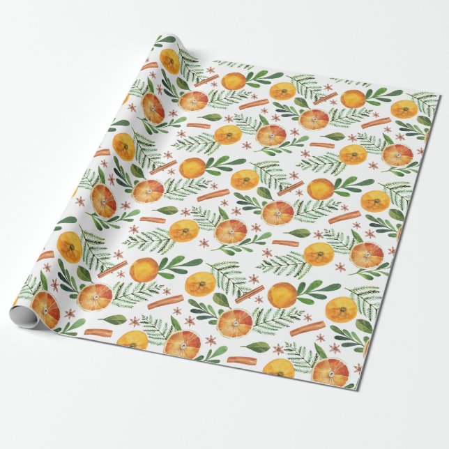 Papier Cadeau Oranges & Cannelle de Fêtes (Déroulé)