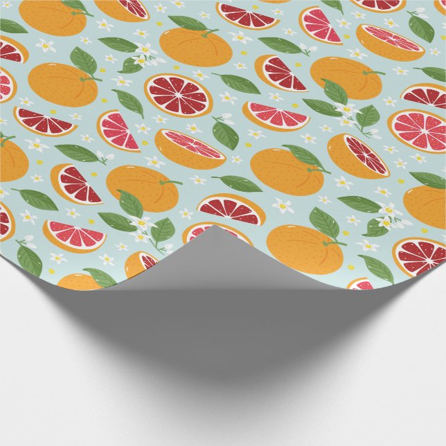Papier Cadeau Oranges Citrus motif bleu clair (Coin)