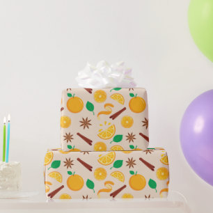 Papier Cadeau Oranges d'automne et bâtonnets de cannelle Automne
