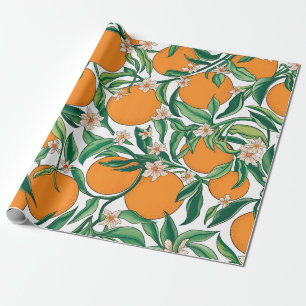 Papier Cadeau Oranges d'été Agrumes Fruit Motif floral