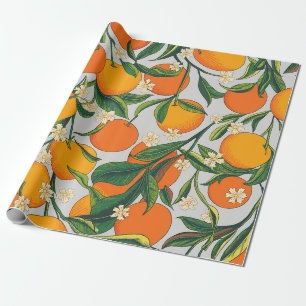 Papier Cadeau Oranges d'été Agrumes Fruit Motif floral