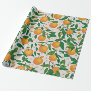 Papier Cadeau Oranges d'été Agrumes Fruit Motif floral