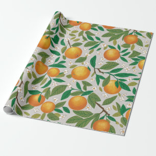 Papier Cadeau Oranges d'été Agrumes Fruit Motif floral