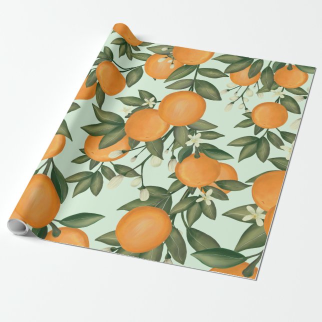 Papier Cadeau Oranges d'été fraîches Botanique Agrumes (Déroulé)