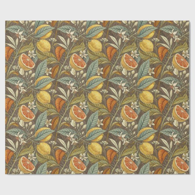 Papier Cadeau Oranges et citrons bontaniques (Plat)