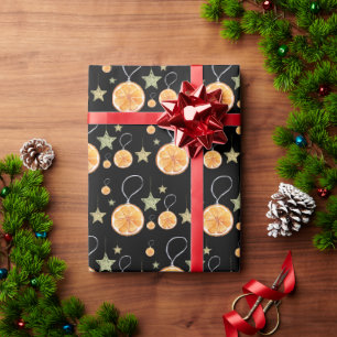 Papier Cadeau Oranges mignonnes et Étoiles pendant les fêtes noi
