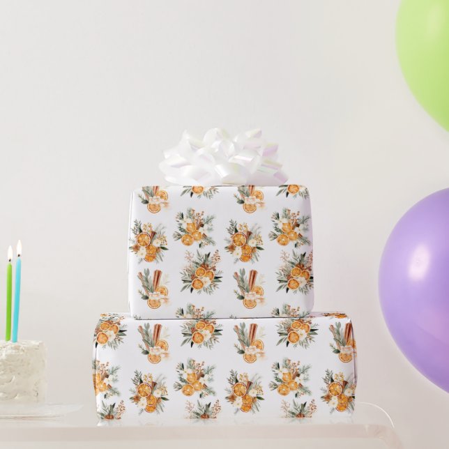 Papier Cadeau Oranges séchées d'hiver papier d'emballage cadeau  (Cadeaux de fête)