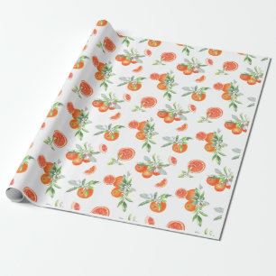 Papier Cadeau Oranges vintages d'agrumes, Feuilles et fleurs Mot
