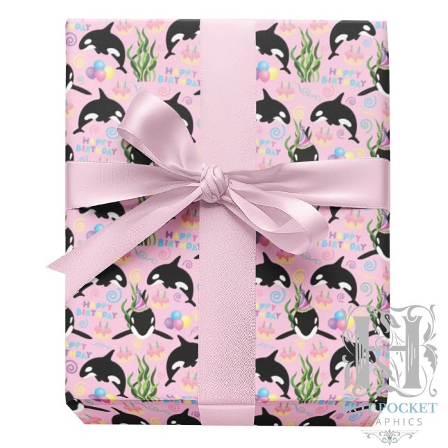 Papier Cadeau Orca Birthday Gift Wrapping Paper in Pink (Créateur téléchargé)