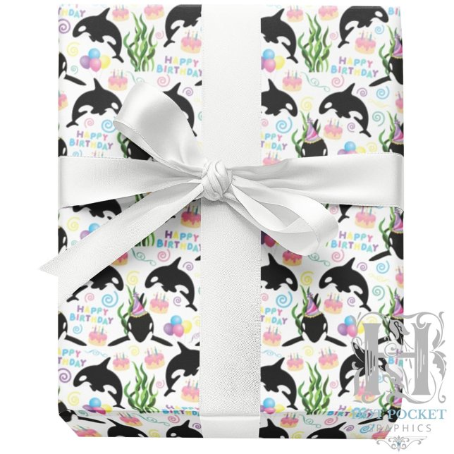 Papier Cadeau Orca Whale Wrapping Paper in White (Créateur téléchargé)