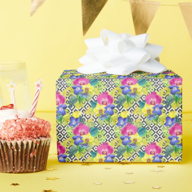 Papier Cadeau Orchid Begonia et Palm Leaves (Fête d'anniversaire)