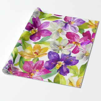 Papier Cadeau Orchidée Arlequin Multicolore Fleur Pourpre Jaune