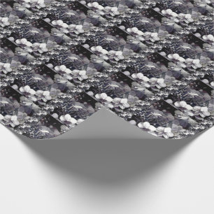 Papier Cadeau Orchidée blanche noire simple bande