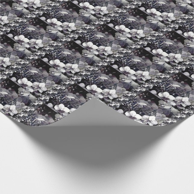 Papier Cadeau Orchidée blanche noire simple bande (Coin)