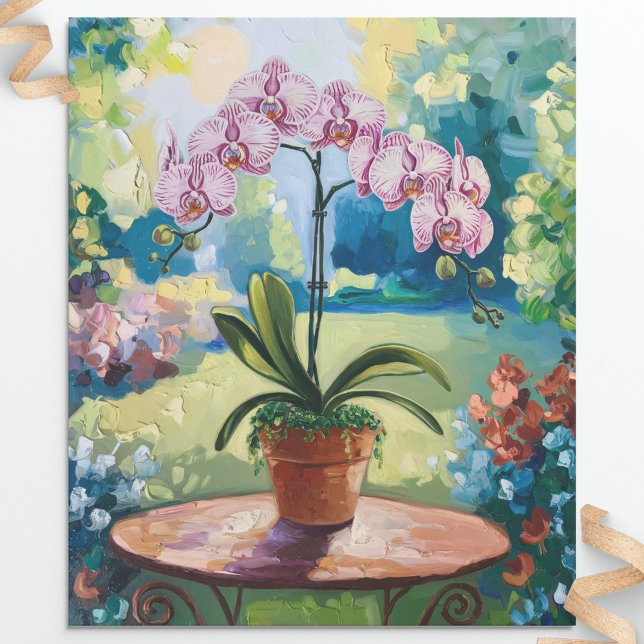 Papier Cadeau Orchidée dans un pot peint dénouement botanique (Créateur téléchargé)