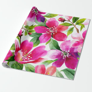 Papier Cadeau Orchidée Magenta Fleurie Botanique Rose Chaud Vint