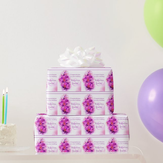 Papier Cadeau Orchidée rose violet stylisé enveloppement mariage (Cadeaux de fête)