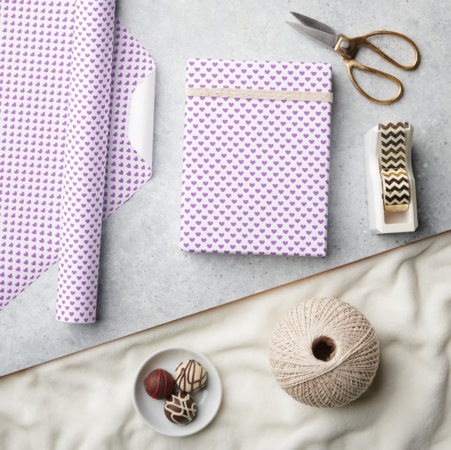 Papier Cadeau Orchidée Violet Cœurs Classiques - Blanc (Artisanat)