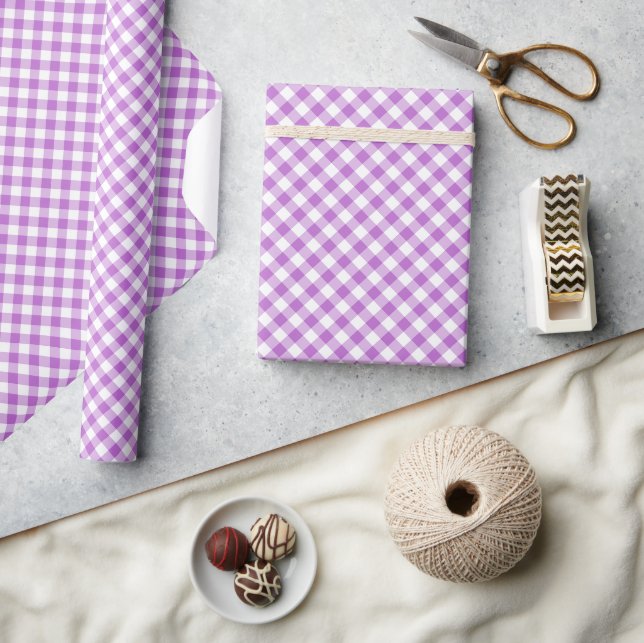 Papier Cadeau Orchidée Violet Gingham Rétro (Artisanat)