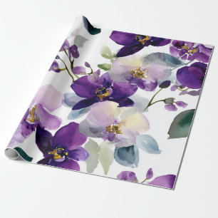 Papier Cadeau Orchidée Violette Pourpre Élégante Florale Botaniq