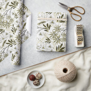 Papier Cadeau Orchidées blanches aux feuilles tropicaux d'olivie