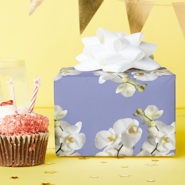 Papier Cadeau Orchidées blanches Pervenche Violet Anniversaire M (Fête d'anniversaire)