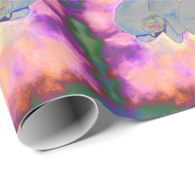 Papier Cadeau Orchidées florales tropicales à l'aquarelle abstra (Coin rond)