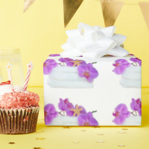 Papier Cadeau orchidées roses et étoiles de mer sur serviettes b