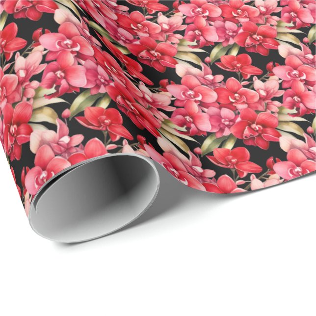 Papier Cadeau Orchidées rouges (Coin rond)