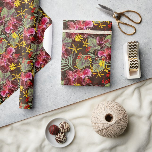 Papier Cadeau Orchidées rouges. (Artisanat)