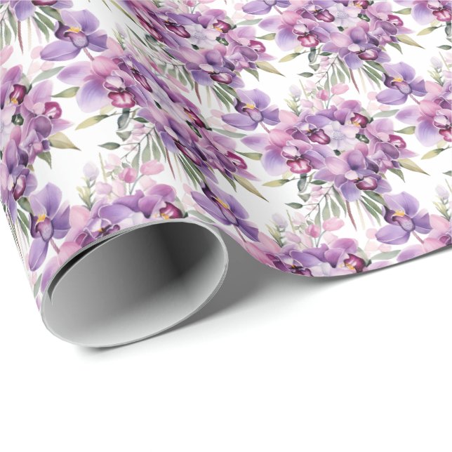 Papier Cadeau Orchidées violettes  (Coin rond)