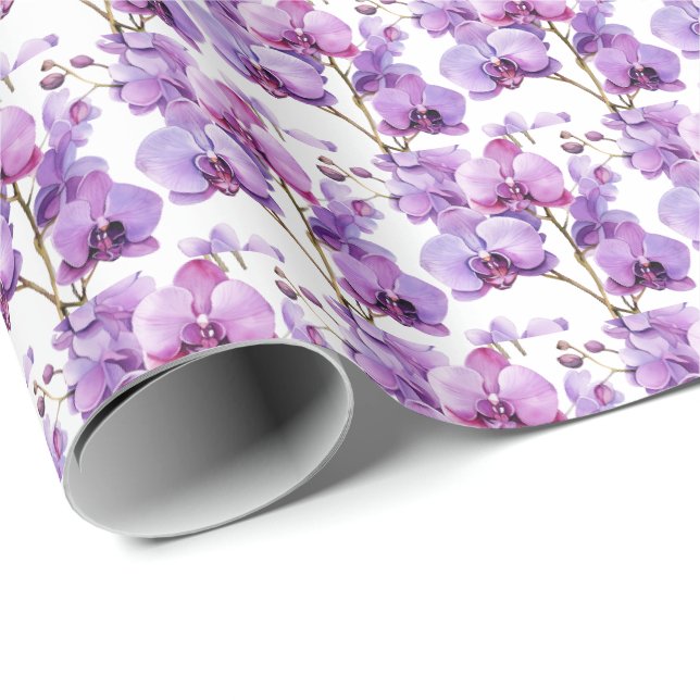 Papier Cadeau Orchidées Violettes  (Coin rond)