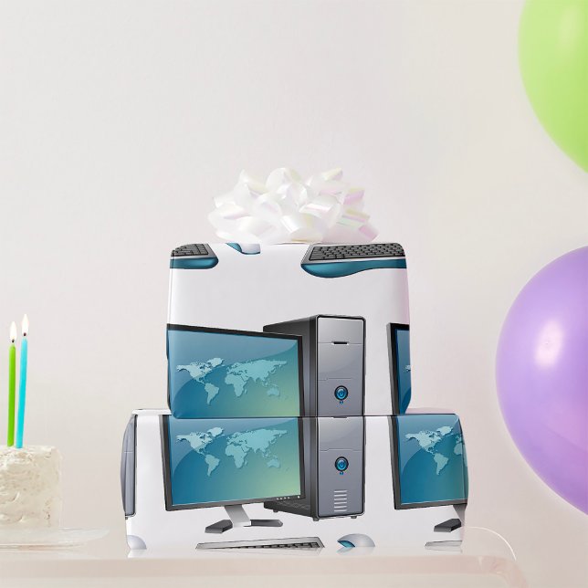 Papier Cadeau Ordinateur de bureau avec moniteur, clavier et sou (Créateur téléchargé)