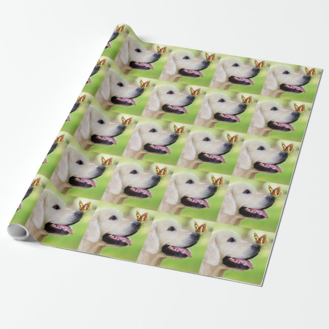 Papier Cadeau Oreiller À Lancer Du Labrador Et Du Papillon (Déroulé)