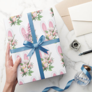 Papier Cadeau Oreilles De Lapin De Pâques En Fleurs