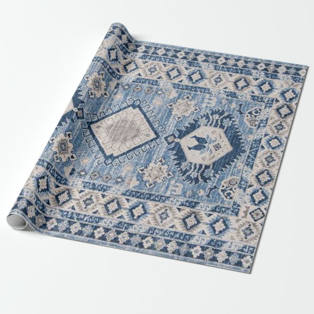 Papier Cadeau Oriental Antique Bleu Kilim Rug (Déroulé)