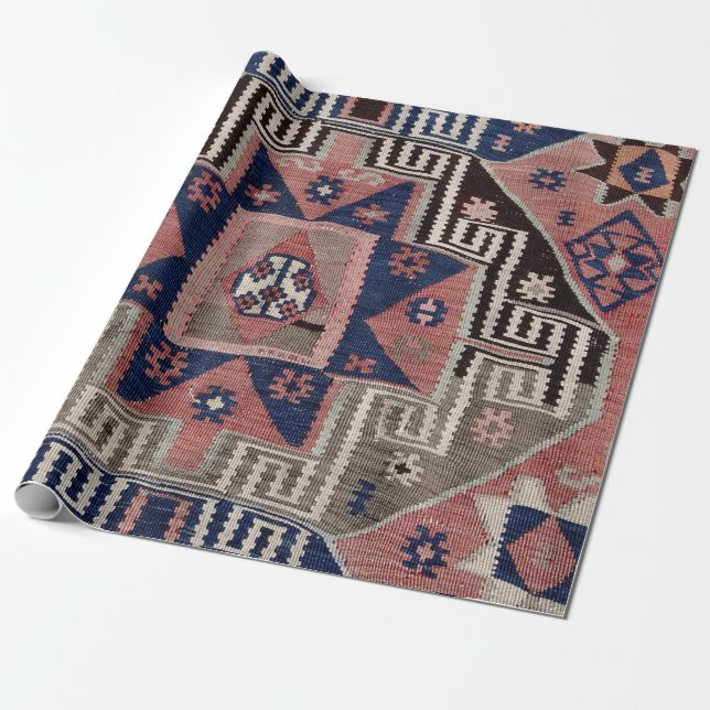 Papier Cadeau Oriental Antique Rouge Kilim Rug (Déroulé)