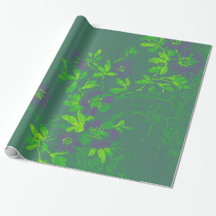 Papier Cadeau Oriental Bambou vert violet Emerald Cali Floral