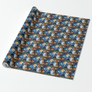 Papier Cadeau Oriental Blue Cats Citrouille Halloween Drôle