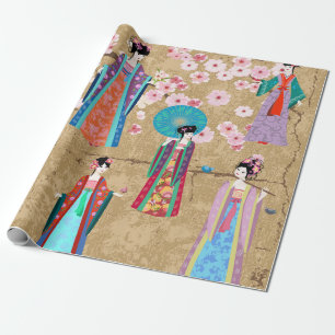 Papier Cadeau Orientale fille en retro costumejapanese, chinois,