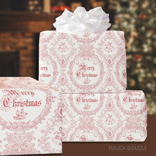 Papier Cadeau Ornate Classic Vintage Joyeux Noël Toile rouge