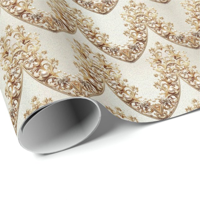 Papier Cadeau Ornate Gold Flourish Wrapping Paper (Coin rond)