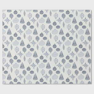 Papier Cadeau Ornement Bleu + Blanc Vintage